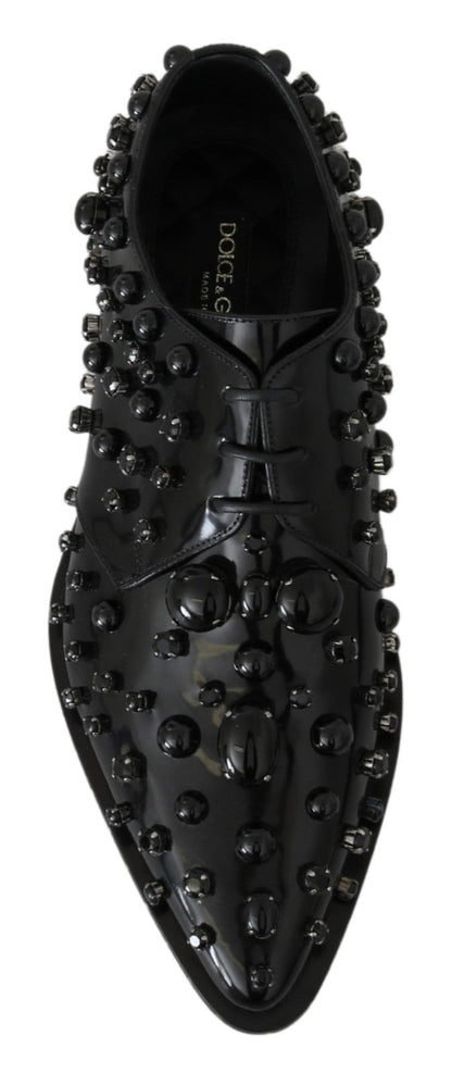 Chaussures habillées en cuir noir Dolce &amp; Gabbana avec cristaux