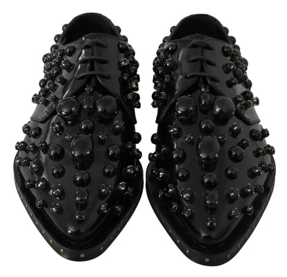 Chaussures habillées en cuir noir Dolce &amp; Gabbana avec cristaux