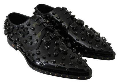 Chaussures habillées en cuir noir Dolce &amp; Gabbana avec cristaux