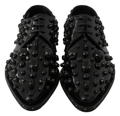 Chaussures habillées en cuir noir Dolce &amp; Gabbana avec cristaux