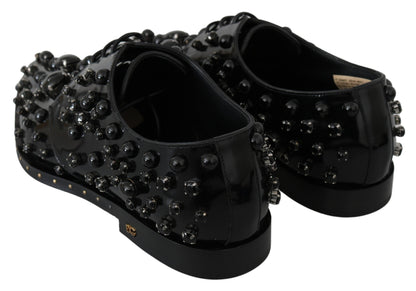 Chaussures habillées en cuir noir Dolce &amp; Gabbana avec cristaux