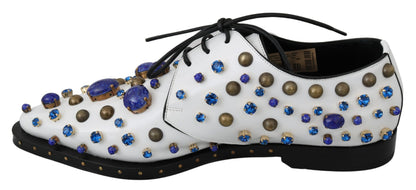 Chaussures Brogue en cuir blanc à cristaux Dolce &amp; Gabbana