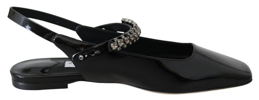 Jimmy Choo Elegante schwarze Lack-Ballerinas mit Kristall-Akzent