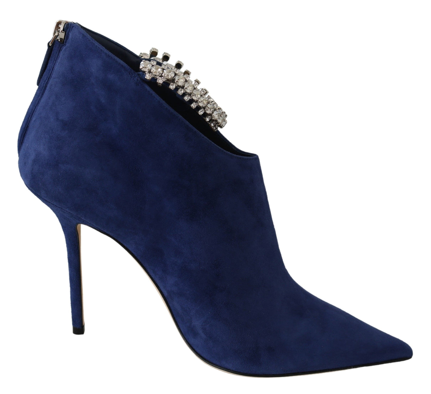 Jimmy Choo Pop Blaue Stiefel mit Kristallriemen und Absatz