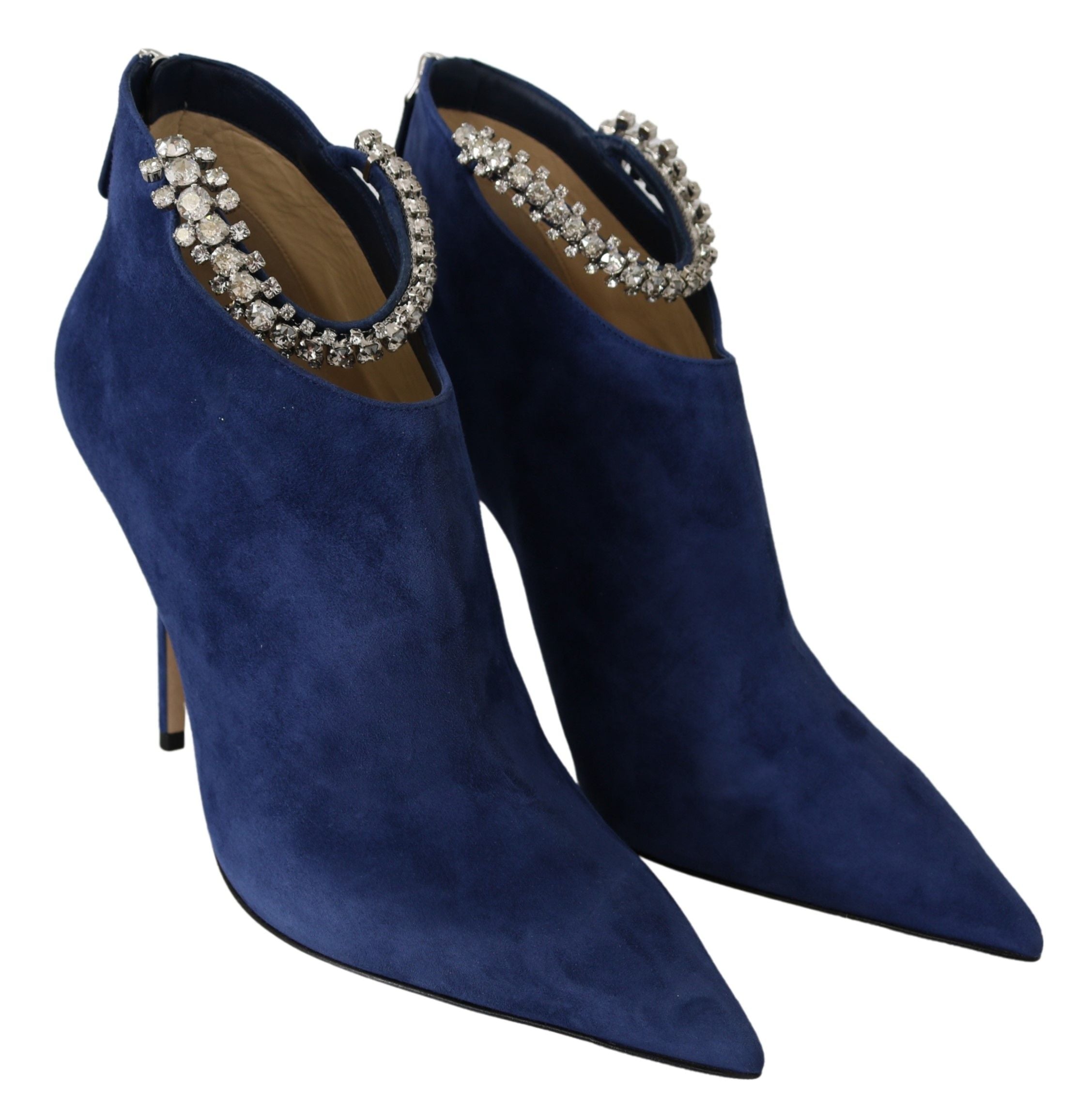Bottines à talons avec lanières à cristaux bleus Pop