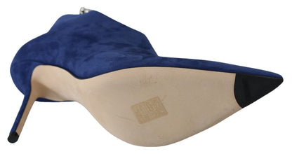 Jimmy Choo Pop Blaue Stiefel mit Kristallriemen und Absatz