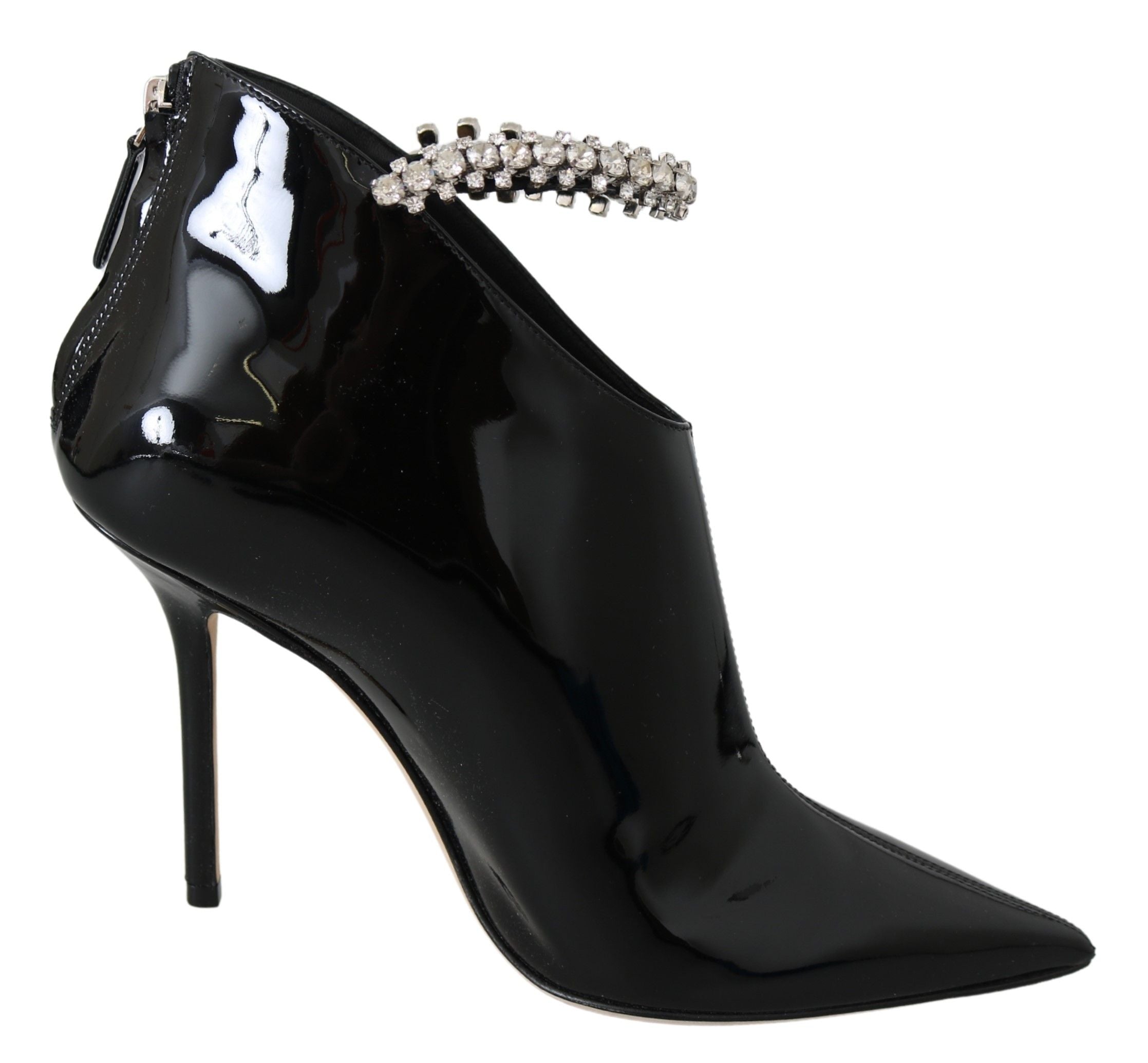 Bottes élégantes en cuir verni noir avec talons