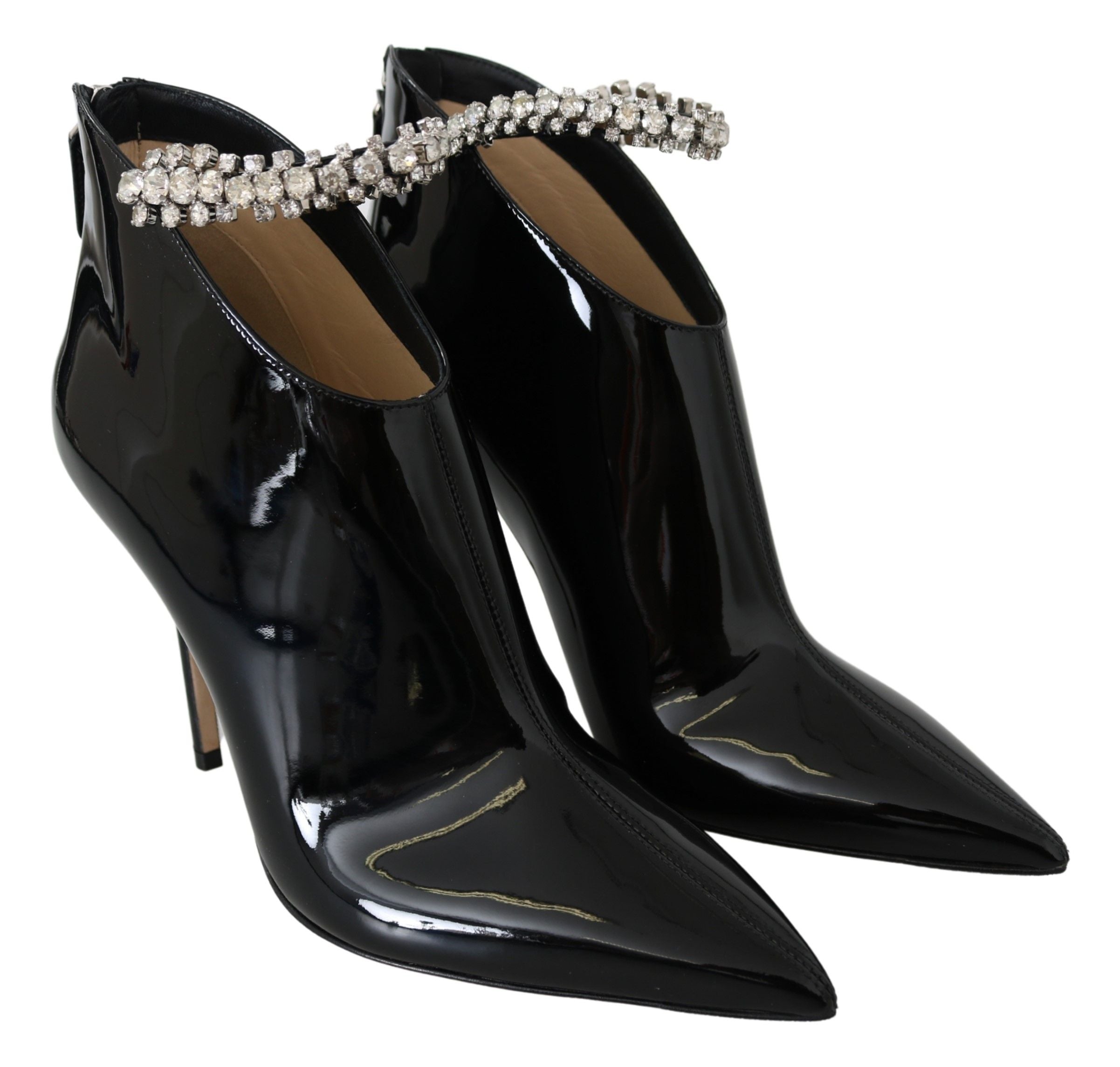 Bottes élégantes en cuir verni noir avec talons