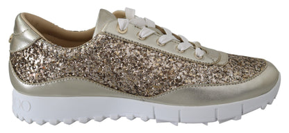 Jimmy Choo Ledersneaker in Antikgold mit Glitzer