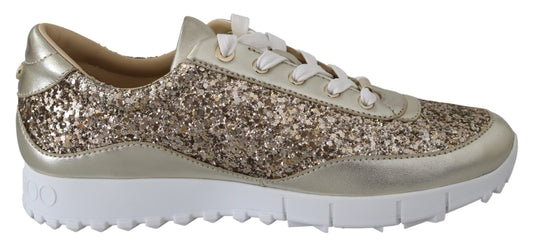 Jimmy Choo Ledersneaker in Antikgold mit Glitzer