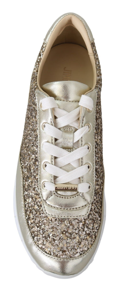 Jimmy Choo Ledersneaker in Antikgold mit Glitzer