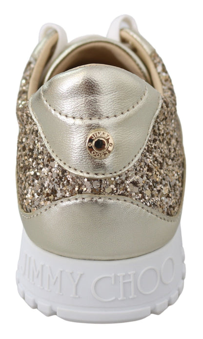 Jimmy Choo Ledersneaker in Antikgold mit Glitzer