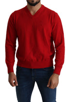 Red V-neck Wool Sweatshirt Pullover Sweater
