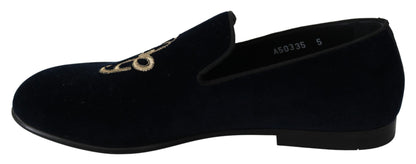 Mocassins Dolce &amp; Gabbana en velours bleu avec logo doré