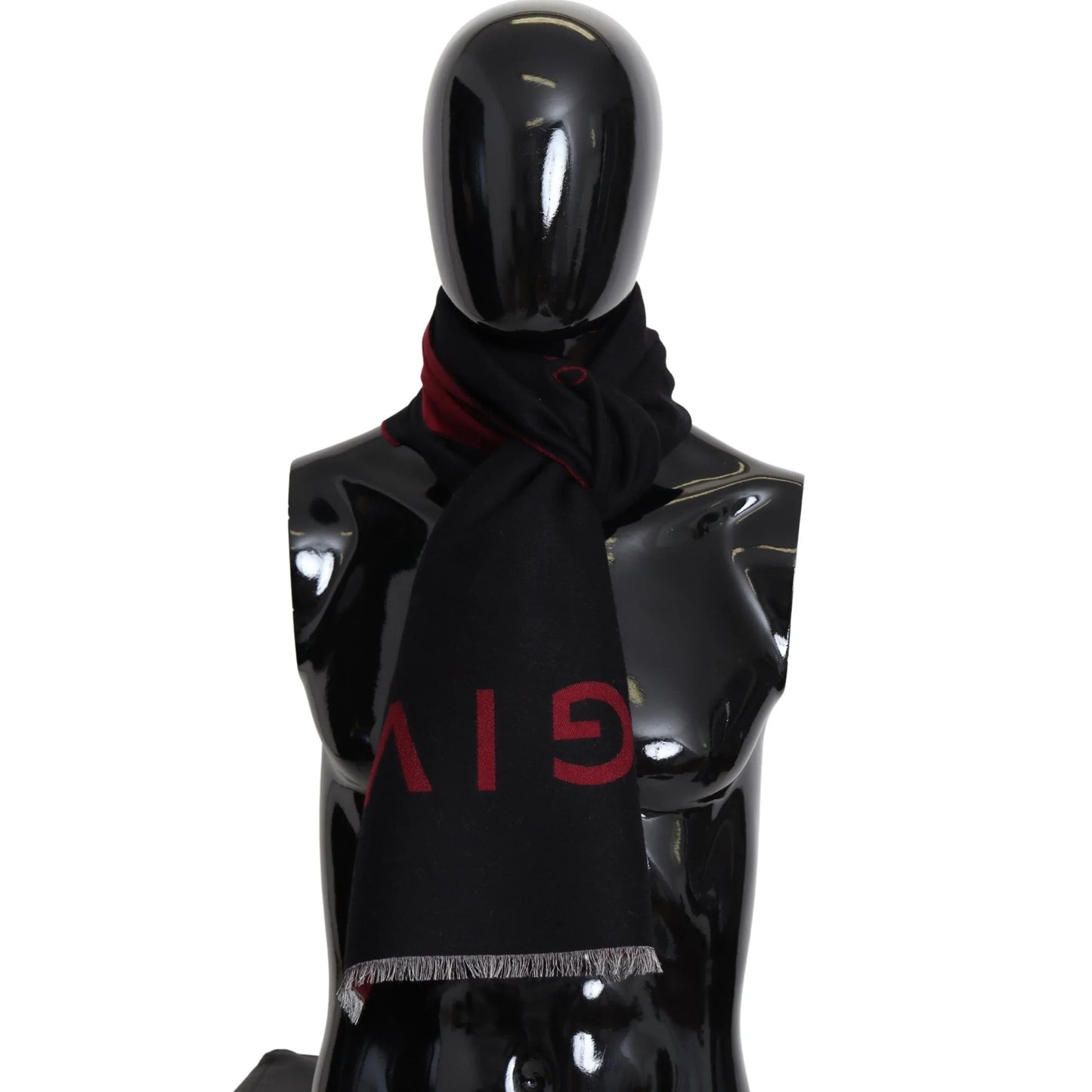 Givenchy Schwarz Rot Wolle Unisex Winter Warm Wickelschal Schal