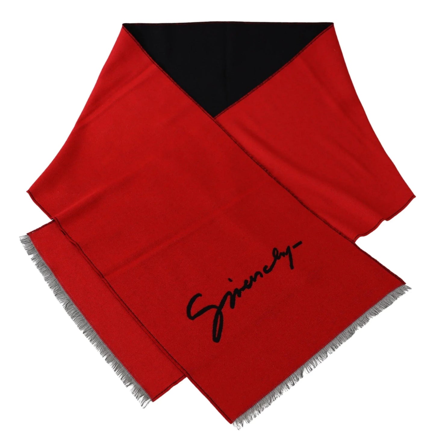 Givenchy Rot Schwarz Wolle Unisex Winter Warm Schal Wickelschal