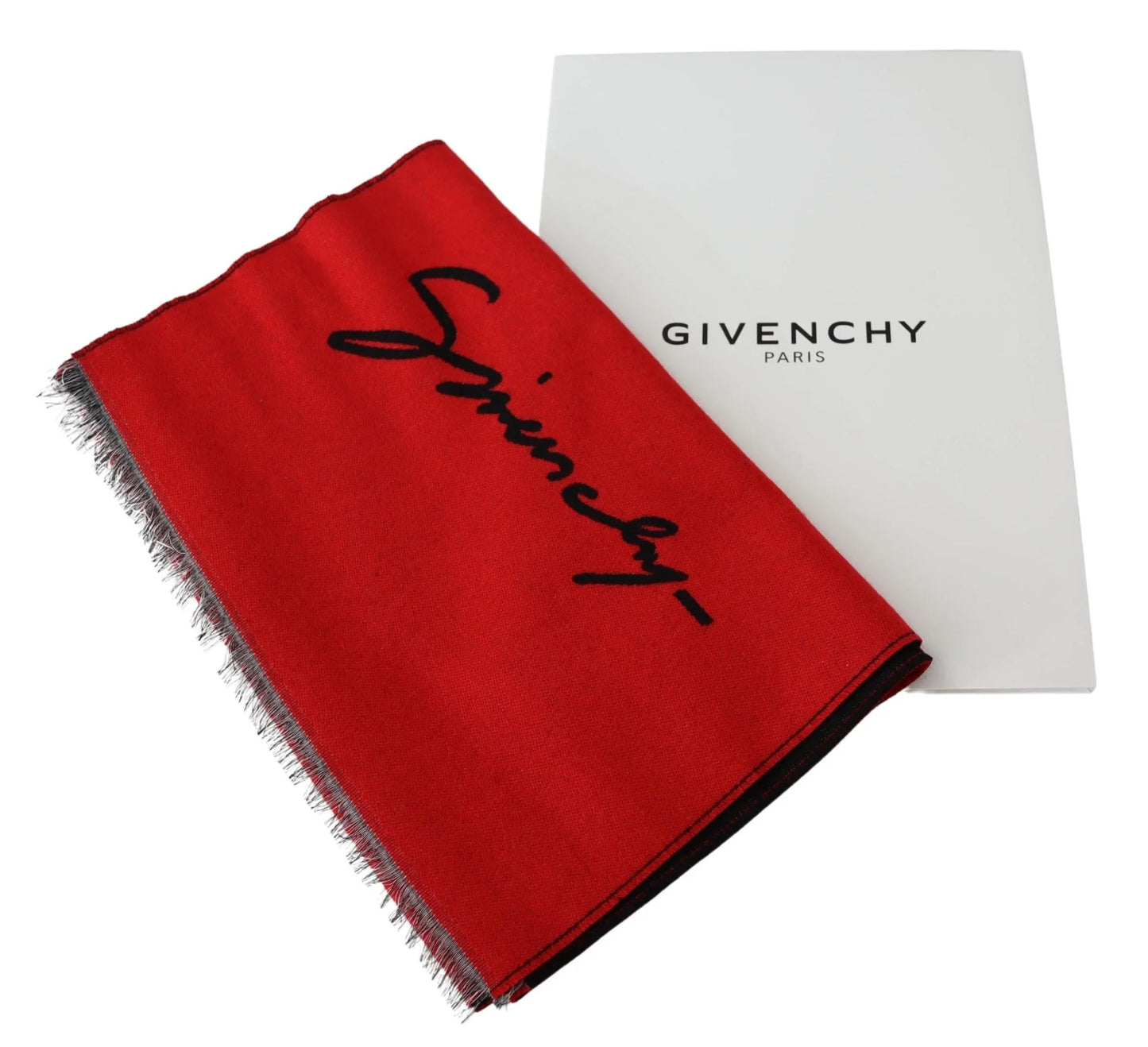 Givenchy Rot Schwarz Wolle Unisex Winter Warm Schal Wickelschal