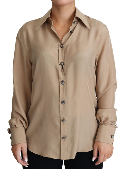 Chemise en soie beige Dolce &amp; Gabbana avec boutons décoratifs