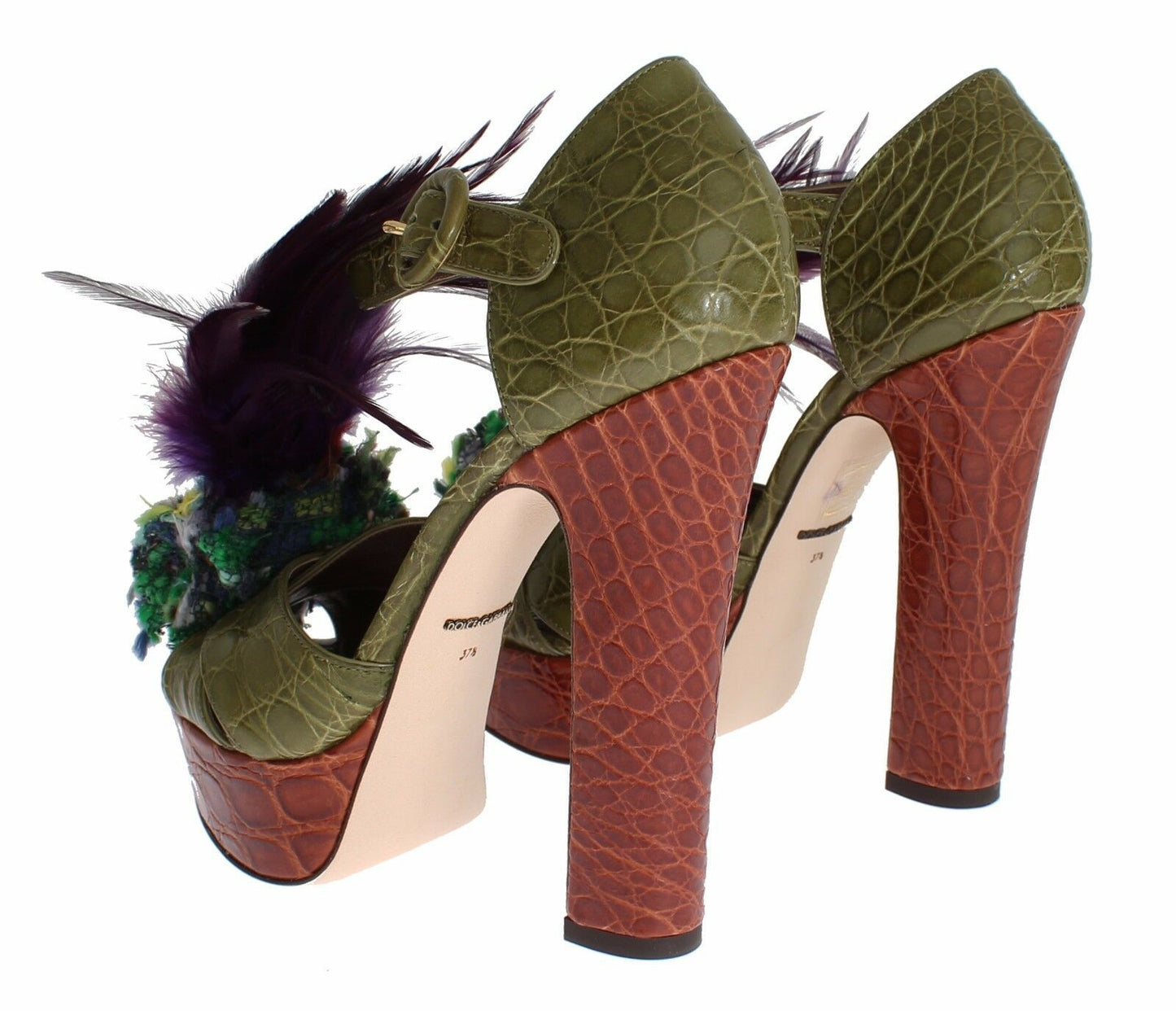 Sandales à plateforme en cuir vert et cristaux Dolce &amp; Gabbana