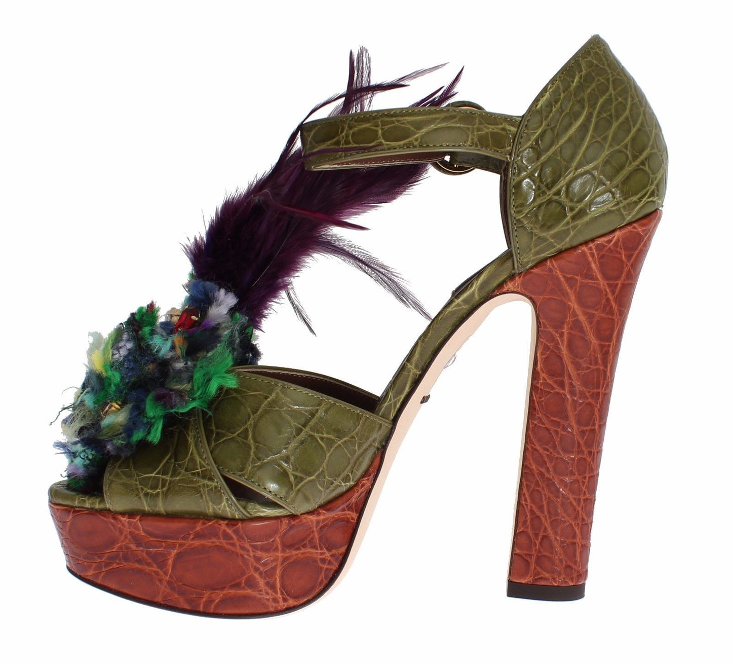 Sandales à plateforme en cuir vert et cristaux Dolce &amp; Gabbana