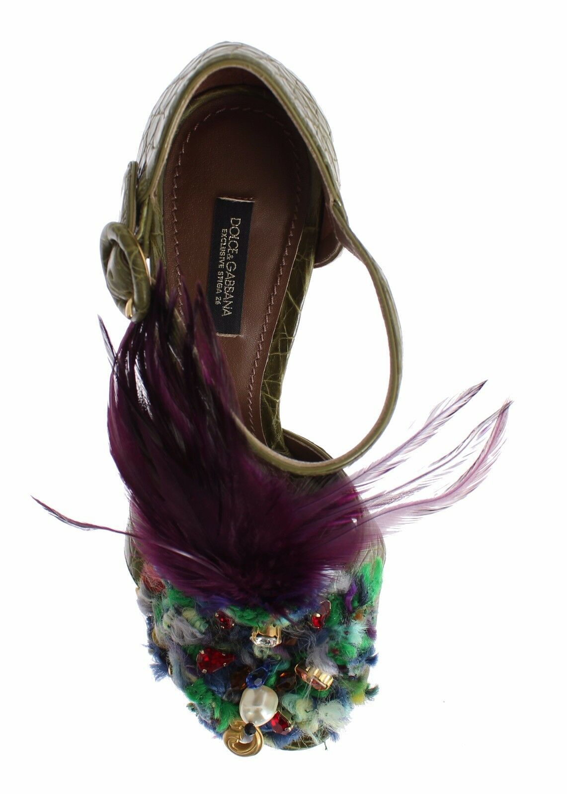 Sandales à plateforme en cuir vert et cristaux Dolce &amp; Gabbana