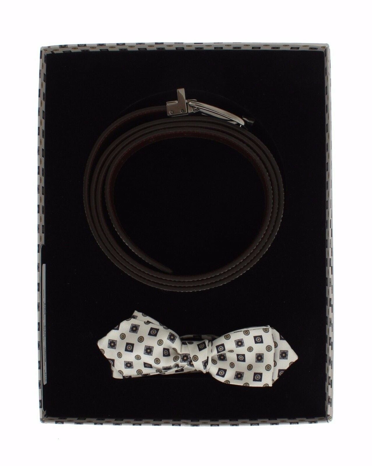 Coffret cadeau ceinture homme cuir et soie blanche Dolce &amp; Gabbana