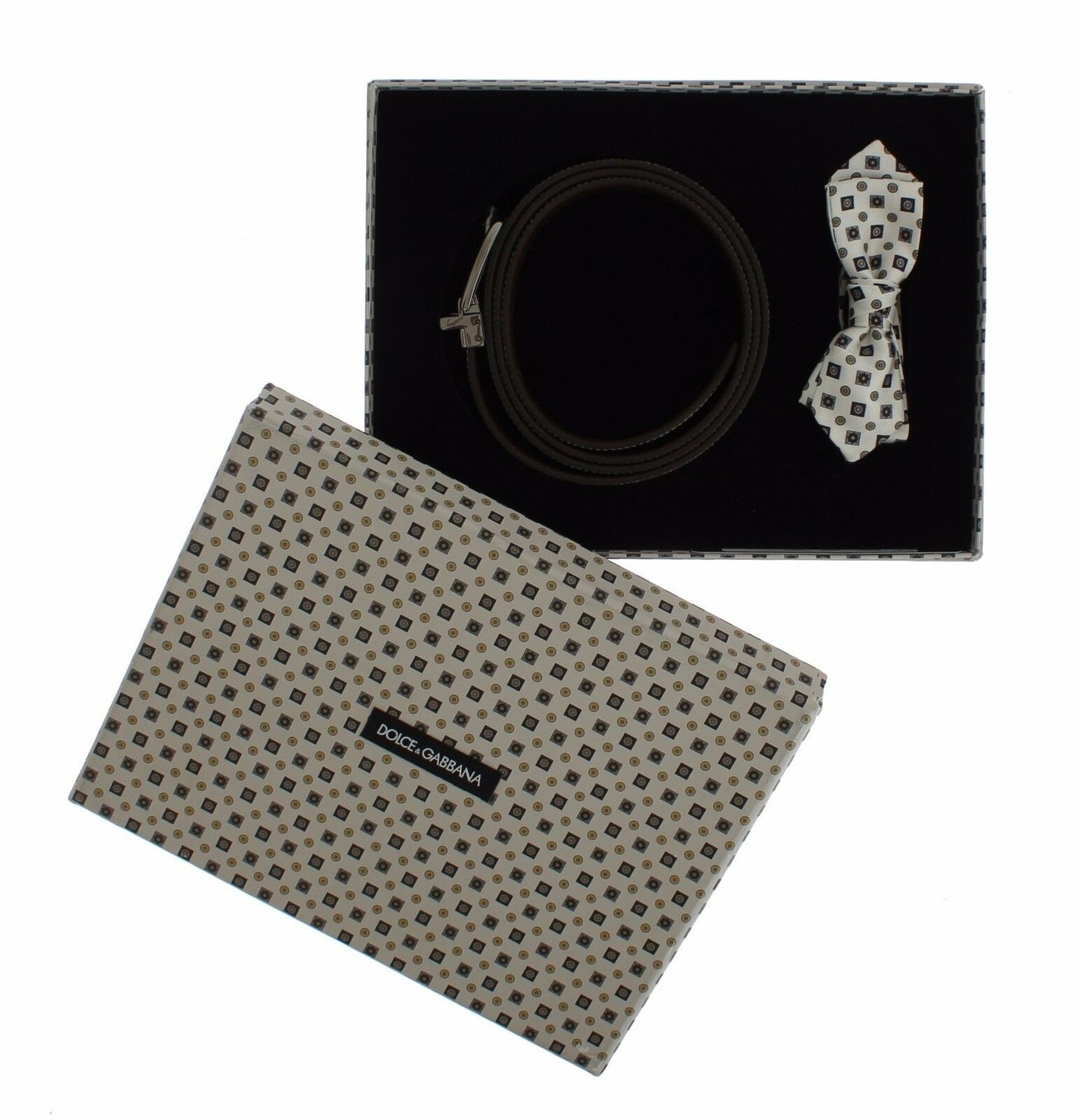 Coffret cadeau ceinture homme cuir et soie blanche Dolce &amp; Gabbana