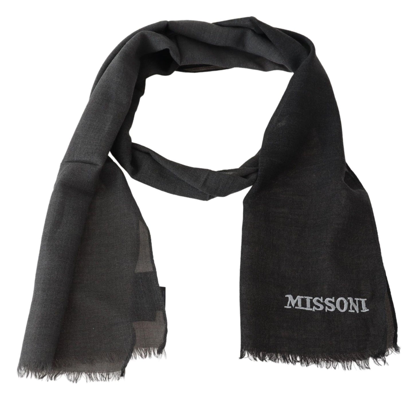 Écharpe unisexe en laine grise Missoni avec logo et franges