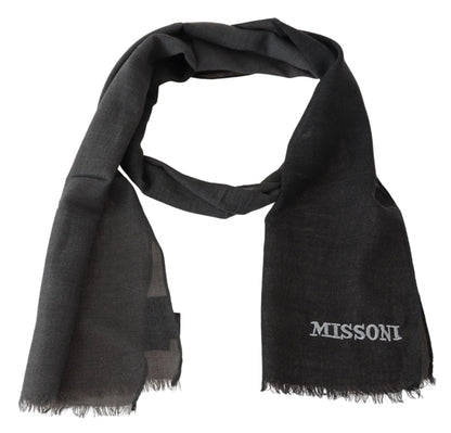 Écharpe unisexe en laine grise Missoni avec logo et franges