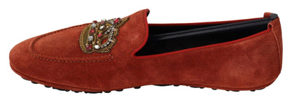 Mocassins Dolce &amp; Gabbana en cuir orange avec couronne en cristal