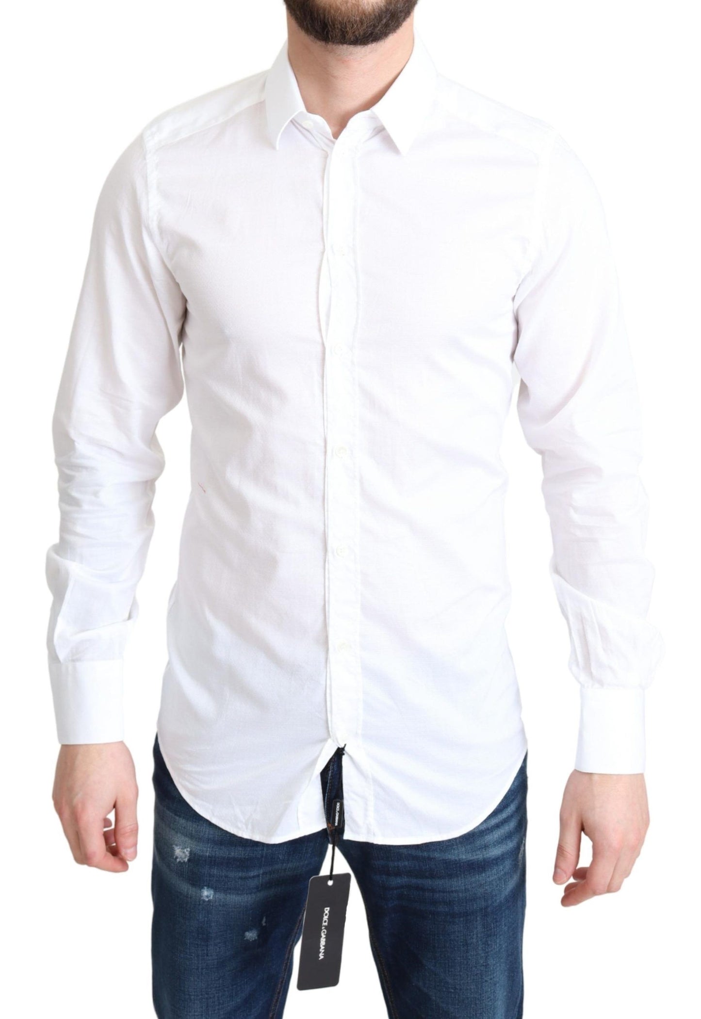 Chemise habillée à manches longues en coton blanc Dolce &amp; Gabbana