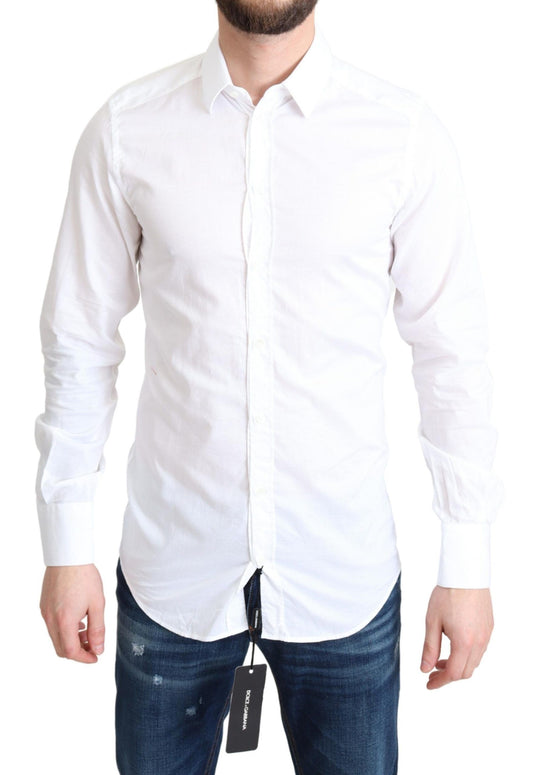 Chemise habillée à manches longues en coton blanc Dolce &amp; Gabbana