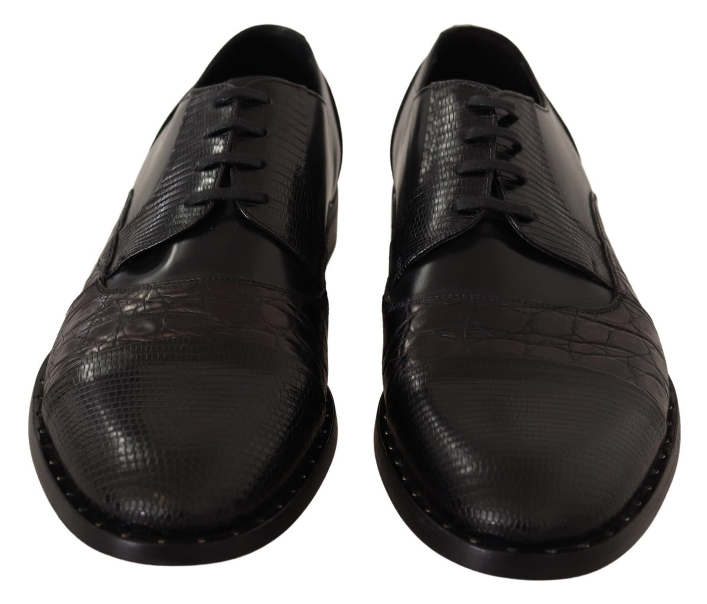 Chaussures habillées en cuir noir et peaux exotiques Dolce &amp; Gabbana