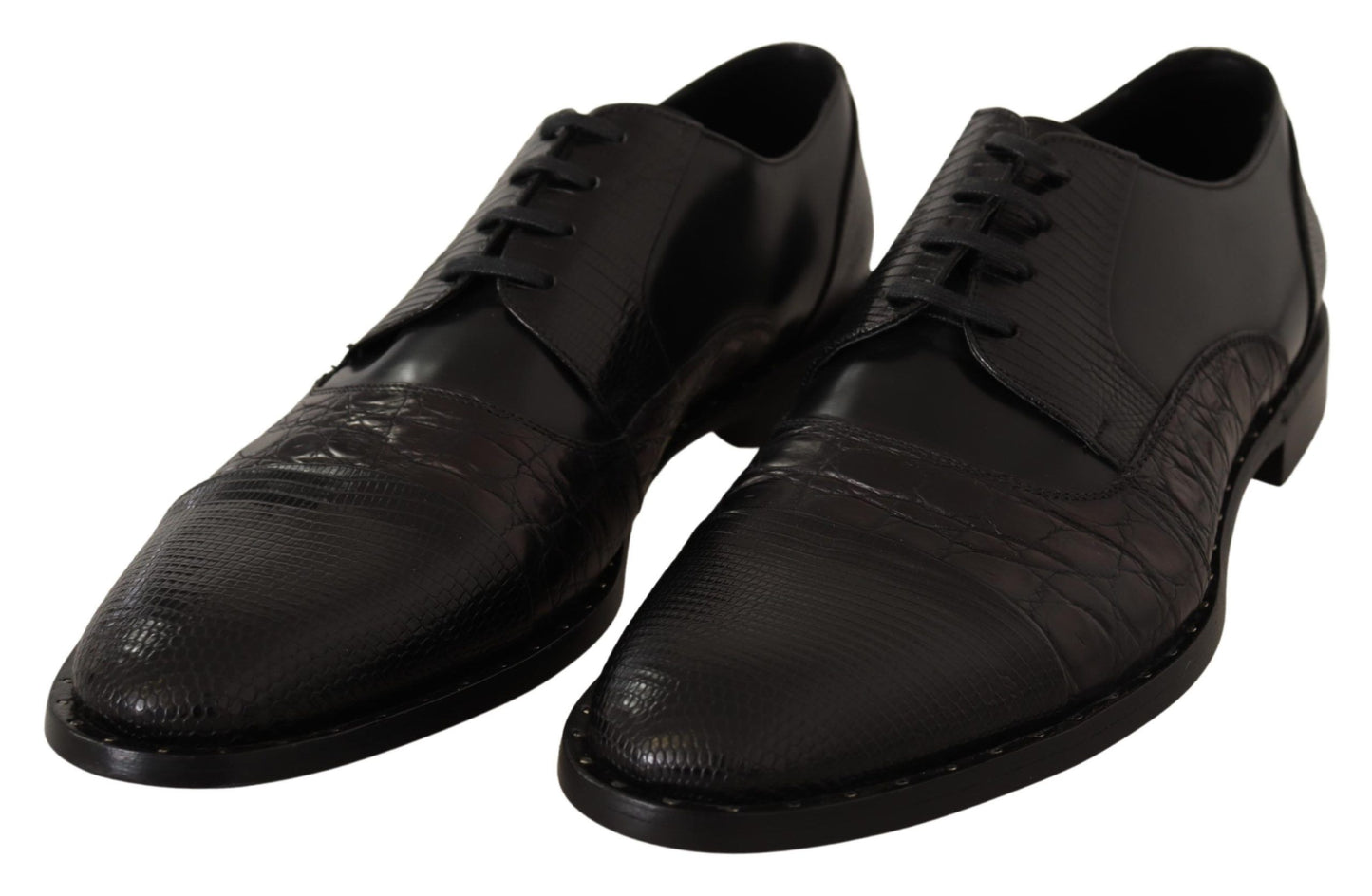 Chaussures habillées en cuir noir et peaux exotiques Dolce &amp; Gabbana