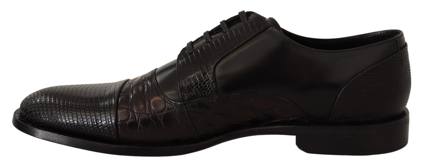 Chaussures habillées en cuir noir et peaux exotiques Dolce &amp; Gabbana