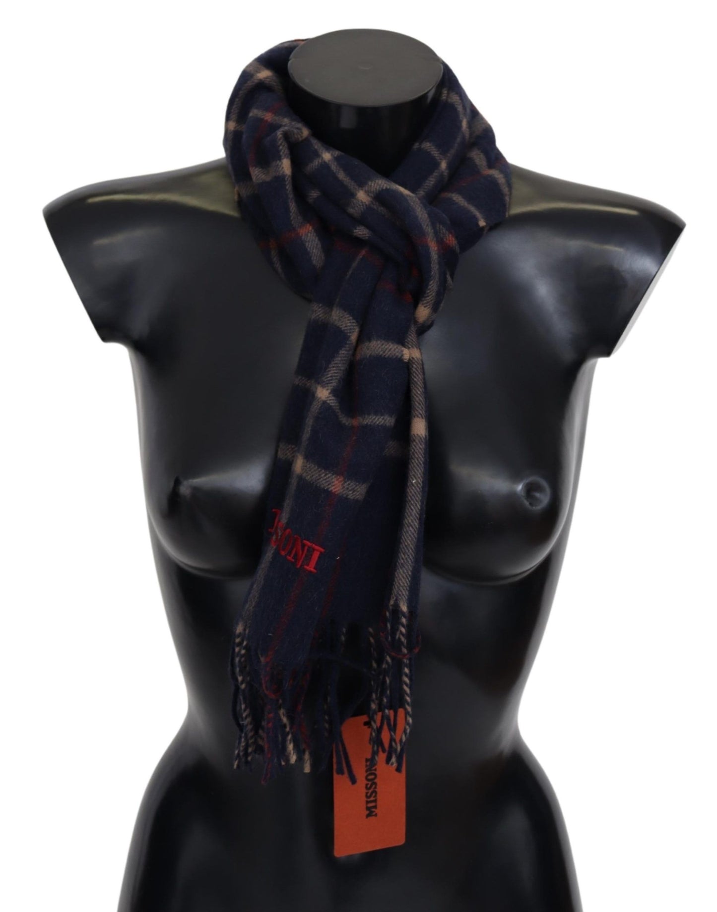 Écharpe unisexe noire à carreaux et franges Missoni