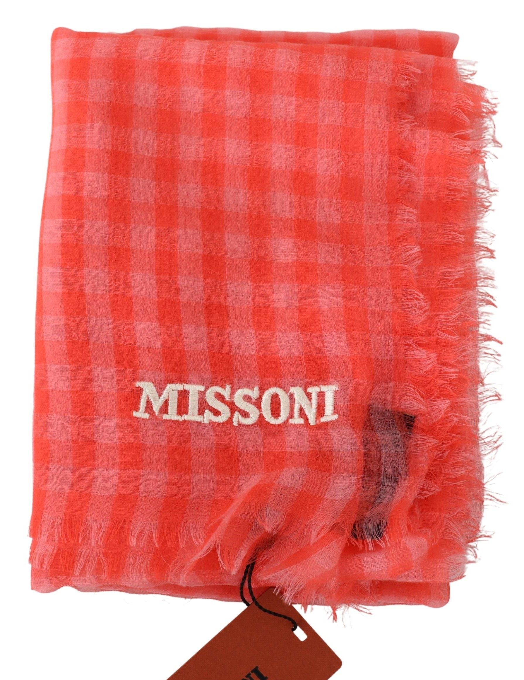 Écharpe portefeuille unisexe à franges en cachemire à carreaux orange Missoni