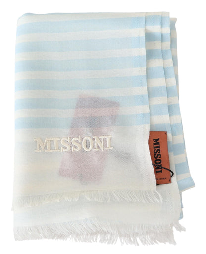 Missoni Blau-weiß gefütterter Unisex-Wickelschal aus Kaschmir