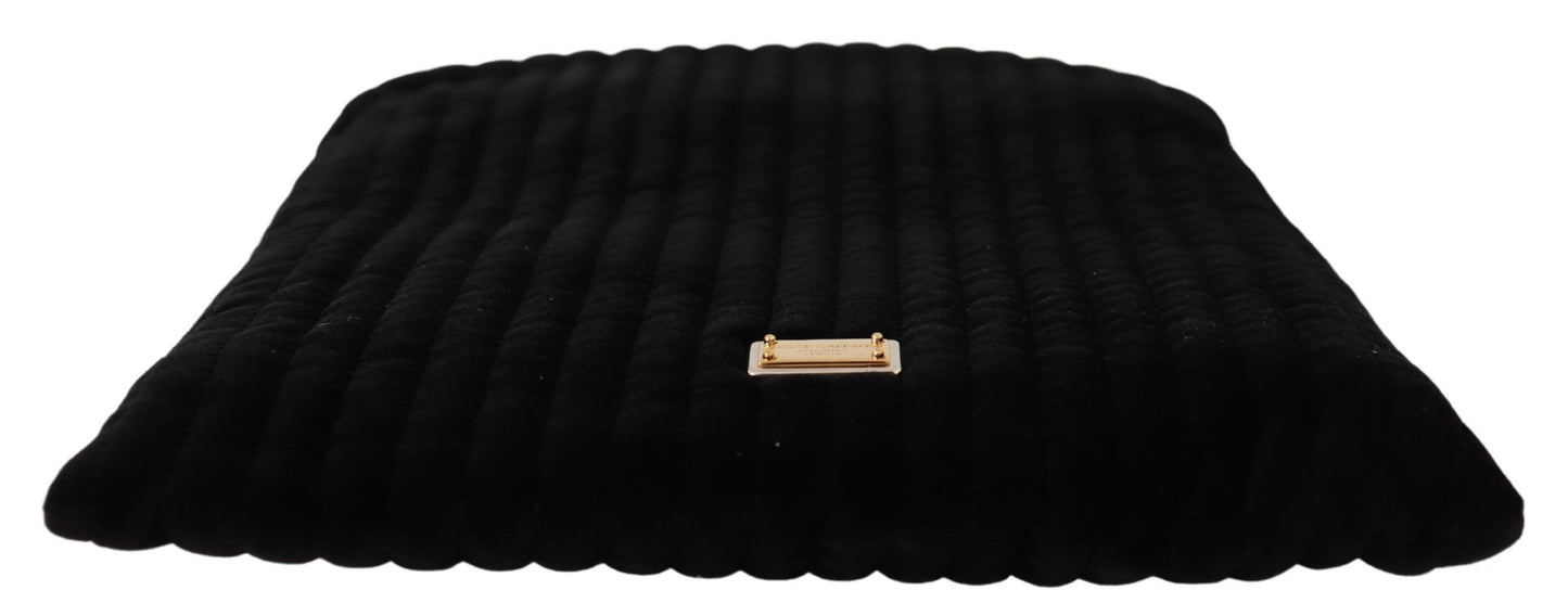 Sac pochette matelassé en velours noir Dolce &amp; Gabbana avec cordon de serrage et logo