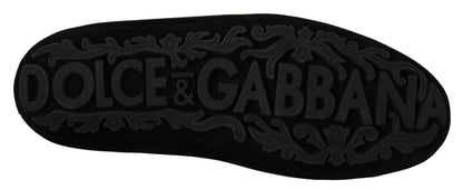 Mocassins Dolce &amp; Gabbana en cuir noir avec couronne dorée et cristaux