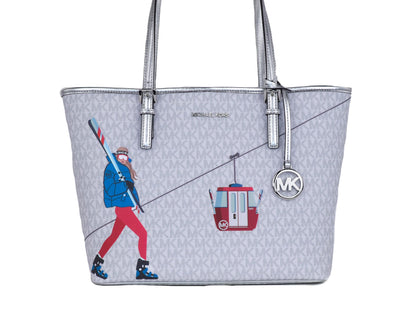Michael Kors Jet Set Girls Print Medium Signature PVC Carryall Schultertasche (Bright White Multi)