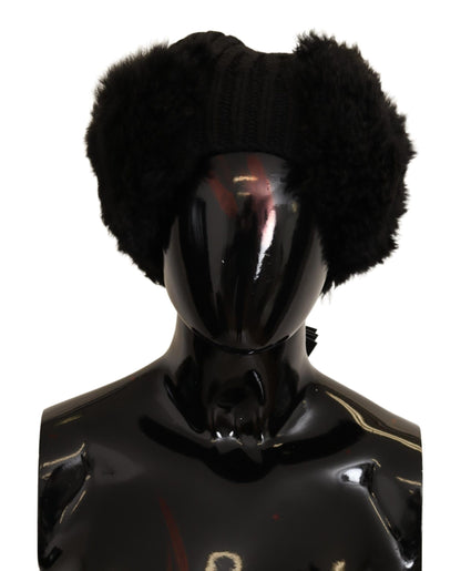 Bonnet en fourrure de cachemire noir Dolce &amp; Gabbana pour femme
