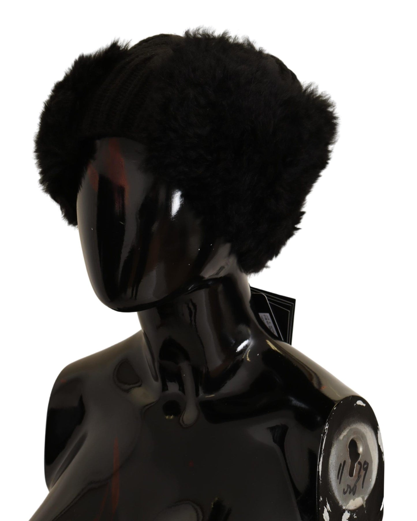 Bonnet en fourrure de cachemire noir Dolce &amp; Gabbana pour femme