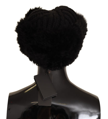 Bonnet en fourrure de cachemire noir Dolce &amp; Gabbana pour femme