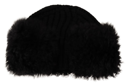 Bonnet en fourrure de cachemire noir Dolce &amp; Gabbana pour femme