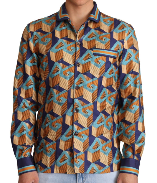 Chemise en soie multicolore Dolce &amp; Gabbana avec logo DG pour homme