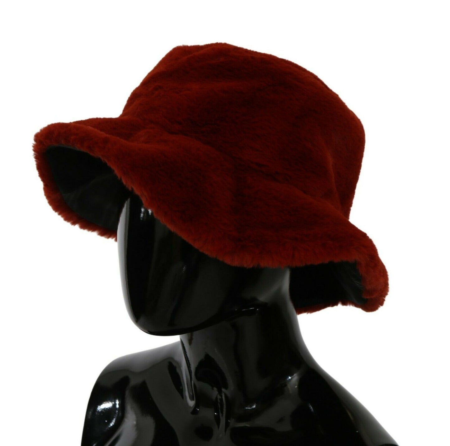Chapeau seau à large bord en fourrure rouge bordeaux Dolce &amp; Gabbana