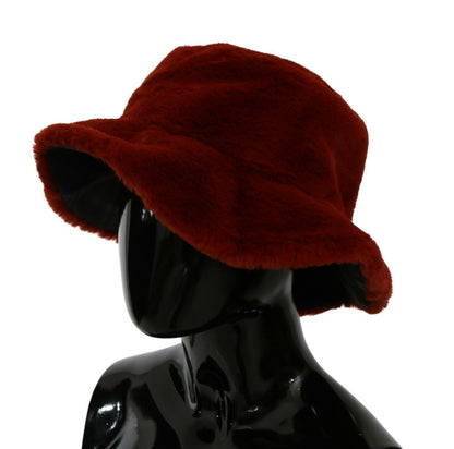 Chapeau seau à large bord en fourrure rouge bordeaux Dolce &amp; Gabbana