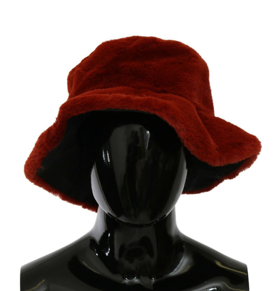 Chapeau seau à large bord en fourrure rouge bordeaux Dolce &amp; Gabbana