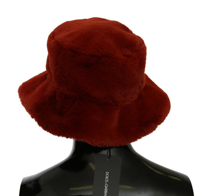 Chapeau seau à large bord en fourrure rouge bordeaux Dolce &amp; Gabbana